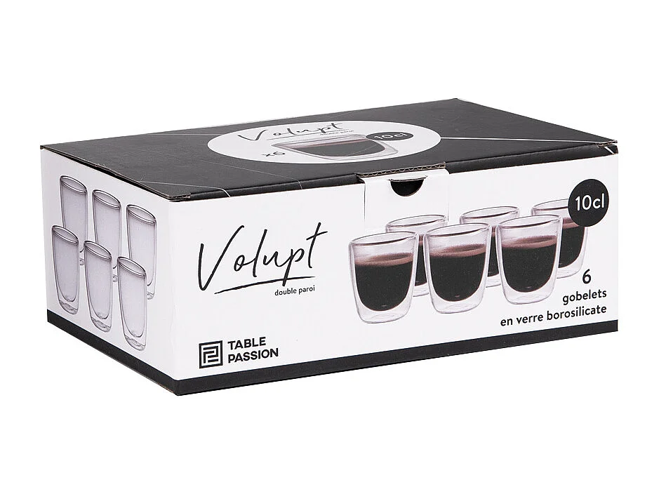 Set de 6 gobelets de 10 cl Volupt double paroi en verre borosilicate