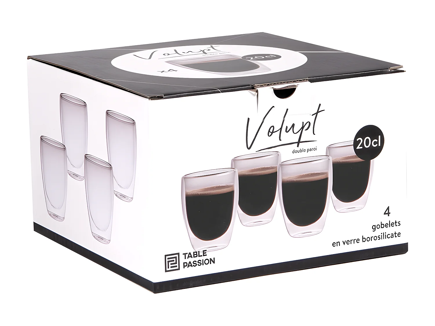 Set de 4 gobelets de 20 cl Volupt double paroi en verre borosilicate