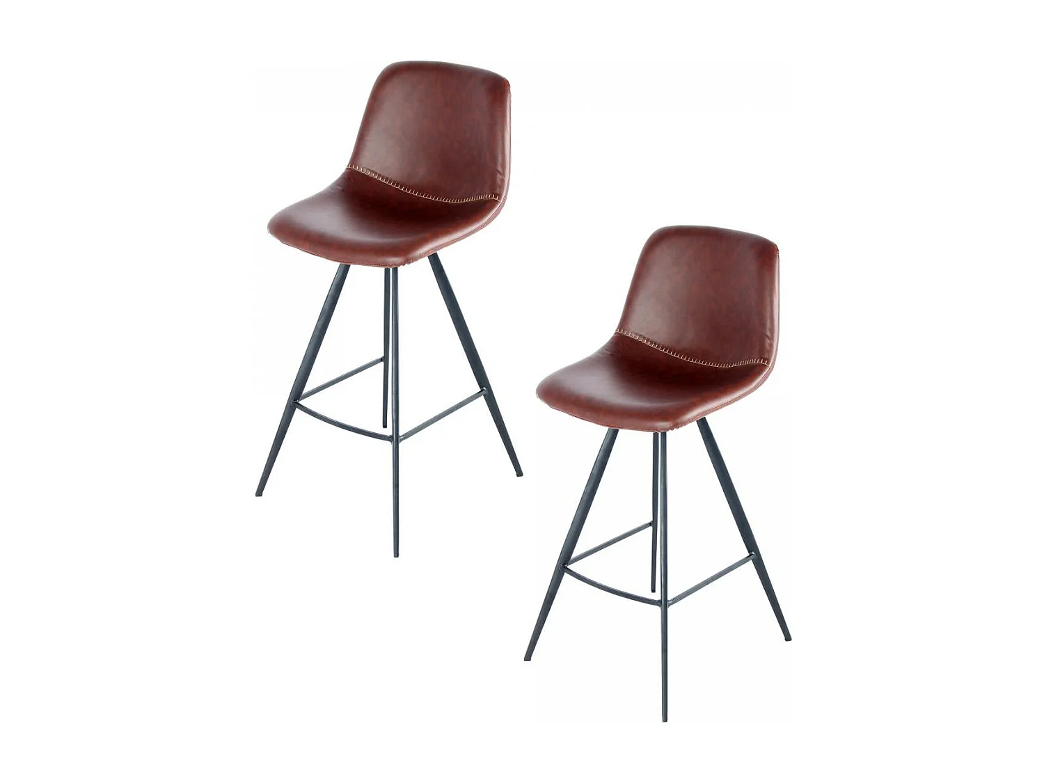 Tabouret de bar semi artisanal LOT DE 2 IBI 57x48 brun foncé et noir