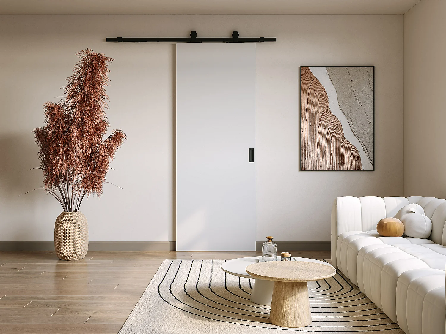 Schiebetür mit Laufschiene - 205 x 93 cm - MDF + Kunststoff (PVC) - Weiß - VARIN II