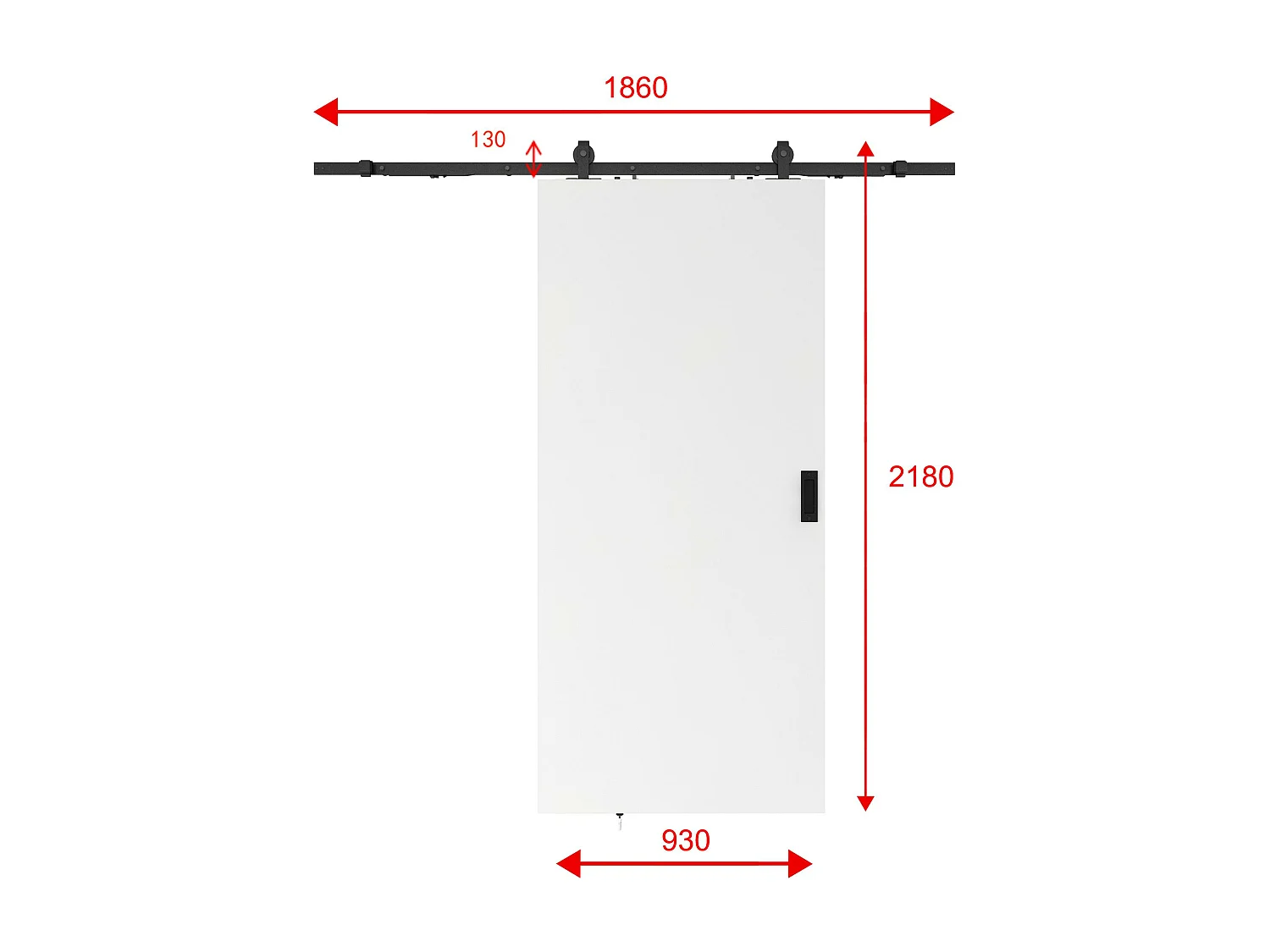 Schiebetür mit Laufschiene - 205 x 93 cm - MDF + Kunststoff (PVC) - Weiß - VARIN II
