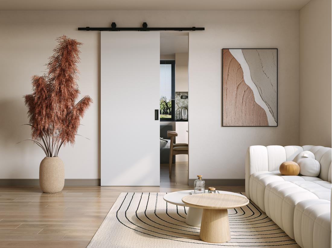 vente unique Porte coulissante avec système en applique - H205 x L93 cm - MDF + PVC Blanc - VARIN II