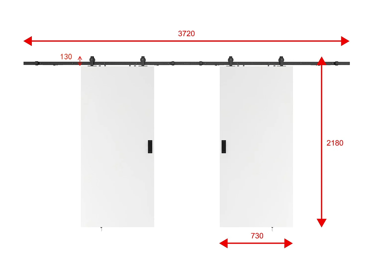 Doppel-Schiebetür mit Laufschienensystem - 2 x 205 x 73 cm - MDF + Kunststoff (PVC) - Weiß - VARIN II