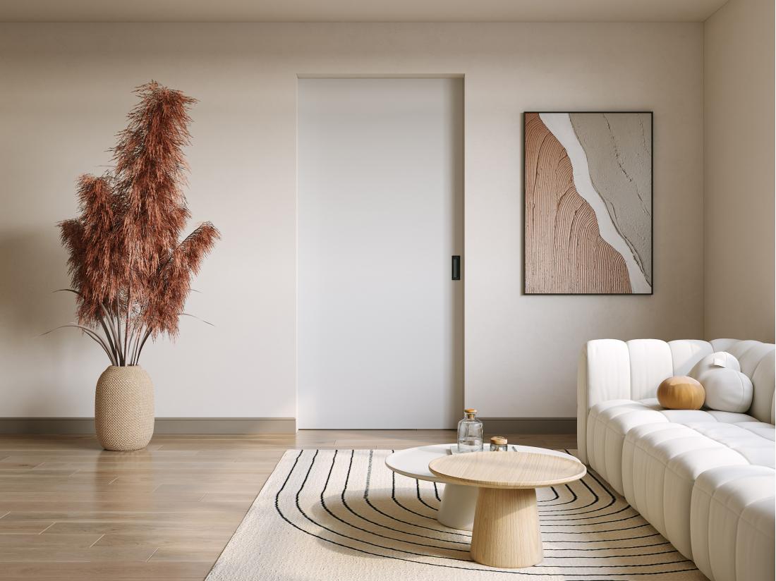 vente unique Porte coulissante avec système à galandage - H205 x L73 cm - MDF + PVC Blanc - VARIN II