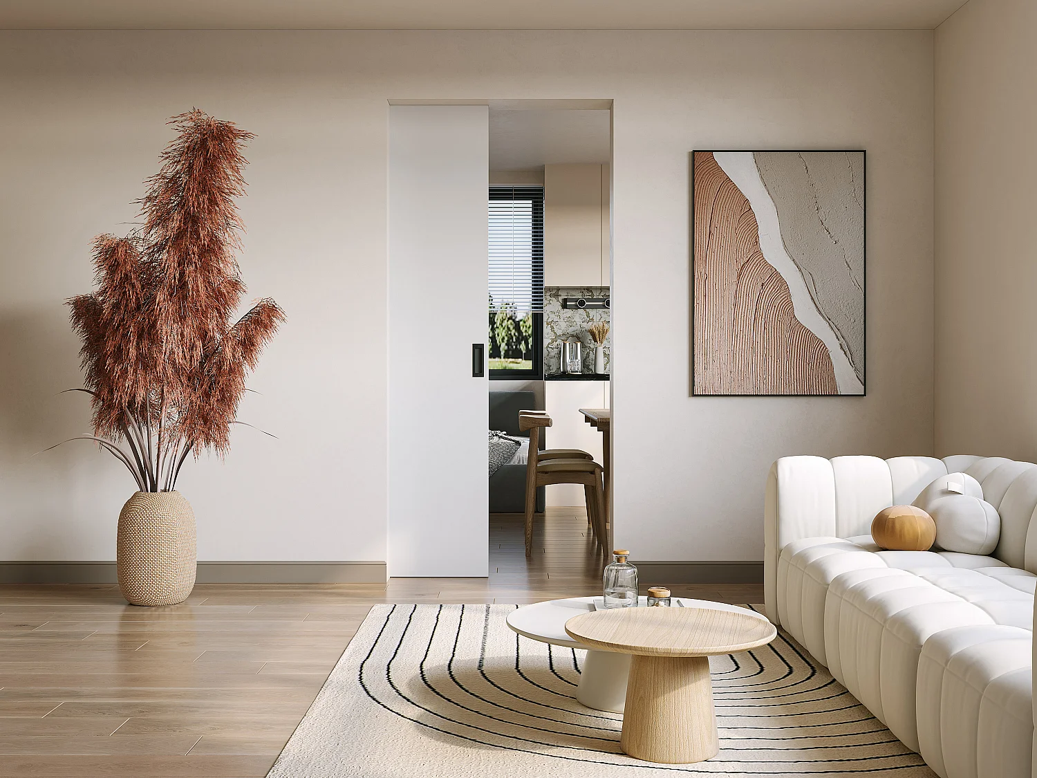 Porta de correr com sistema de tabique A205xC93 cm MDF + PVC branco - VARIN II