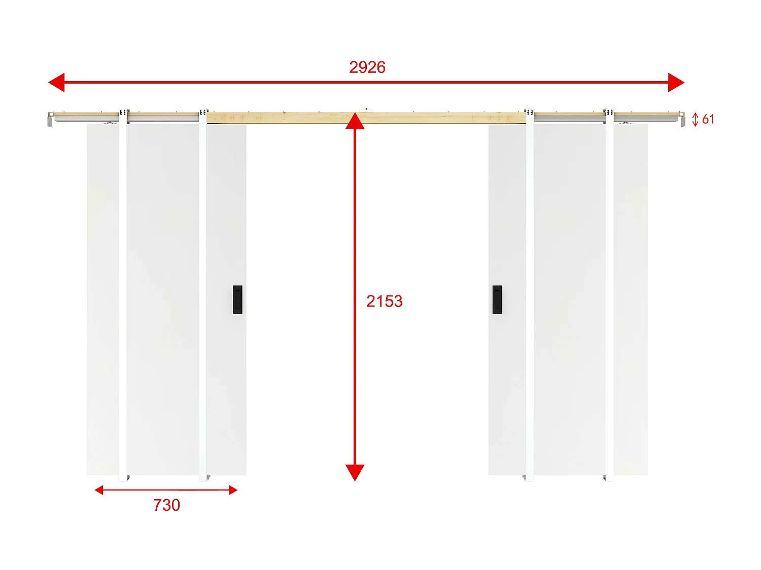 Porte coulissante double avec système à galandage - 2 x H205 x L73 cm - MDF + PVC Blanc - VARIN II