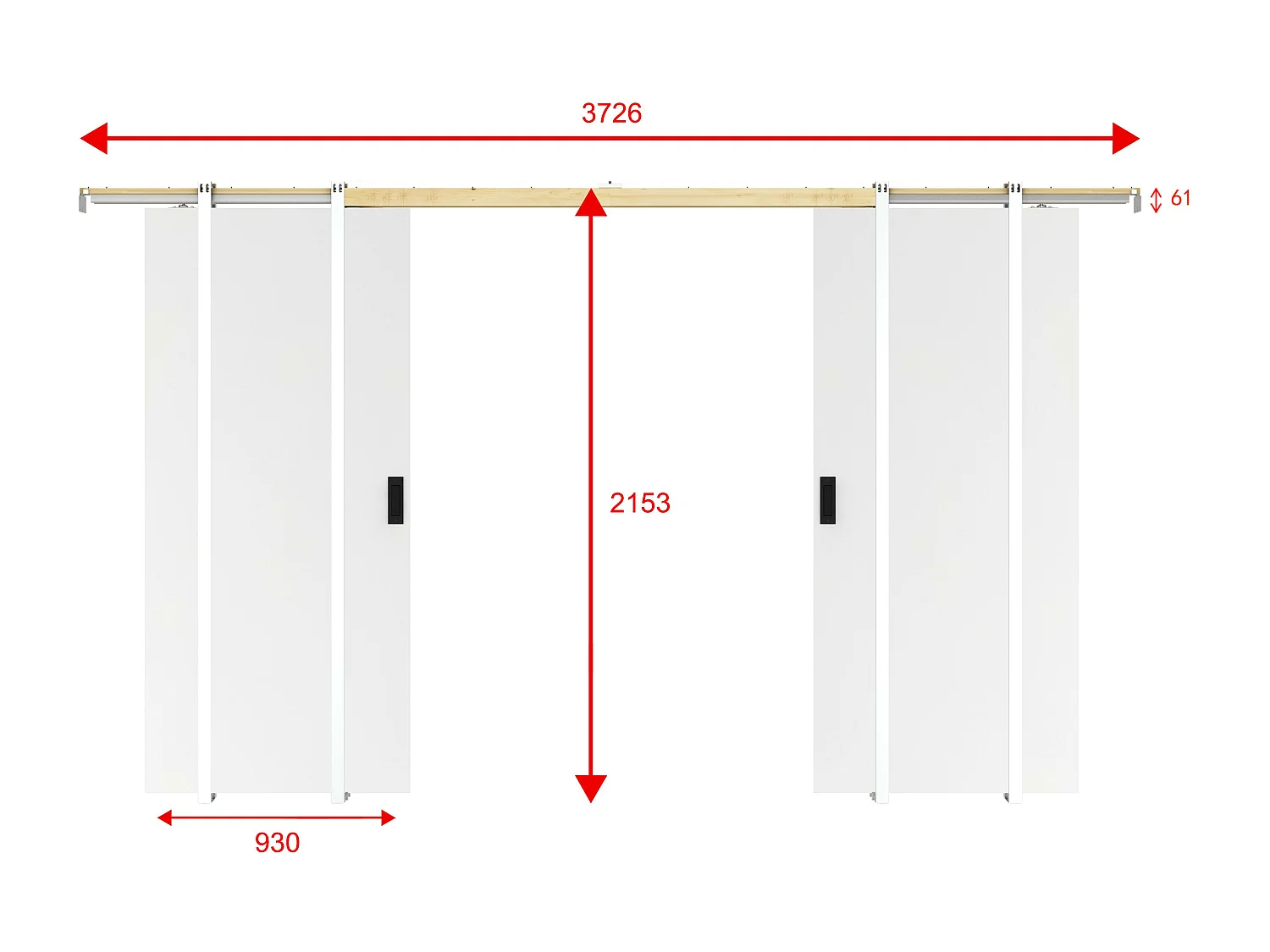 Doppel-Schiebetür mit Galandage-System - 2 x 205 x 93 cm - MDF + Kunststoff (PVC) - Weiß - VARIN II