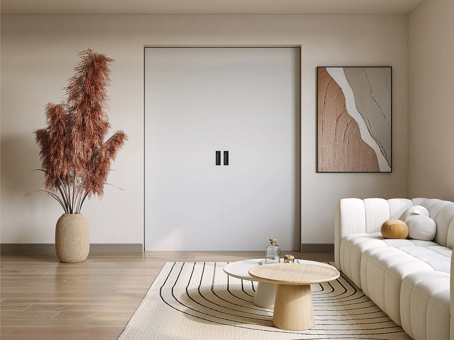 Porte coulissante double avec système à galandage - 2 x H205 x L93 cm - MDF + PVC Blanc - VARIN II