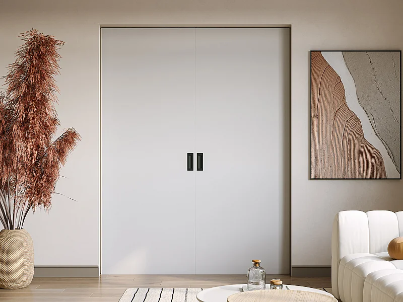 Porta de correr dupla com sistema de tabique 2xA205xC93 cm MDF + PVC branco - VARIN II