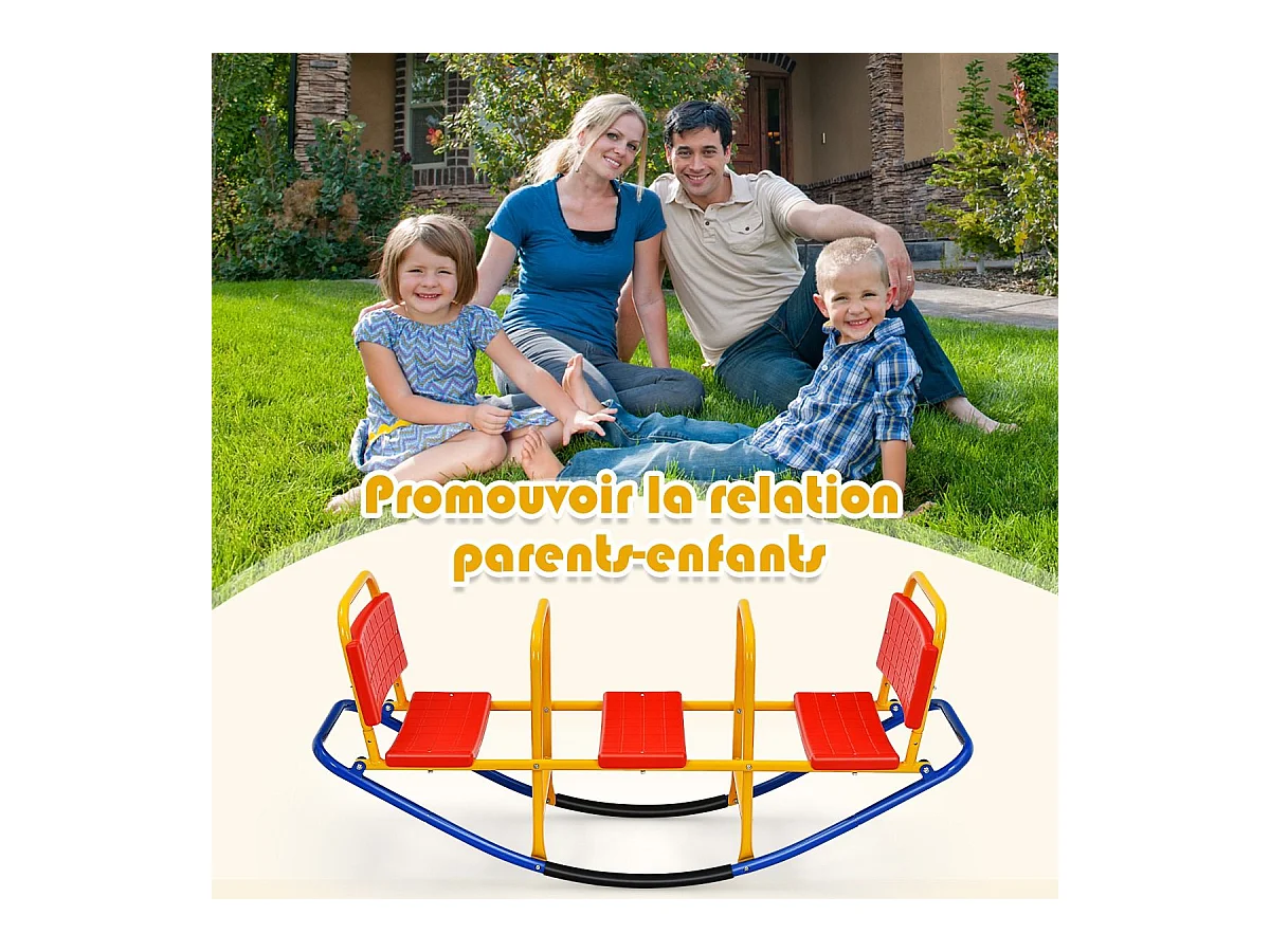 Bascule pour 3 Enfants Balançoire à bascule en Métal Tape-Cul avec Poignées 3 - 8 Ans Jouet pour Intérieur Extérieur