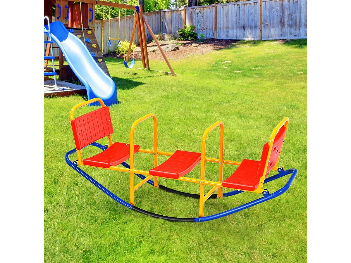 Bascule pour 3 Enfants Balançoire à bascule en Métal Tape-Cul avec Poignées 3 - 8 Ans Jouet pour Intérieur Extérieur