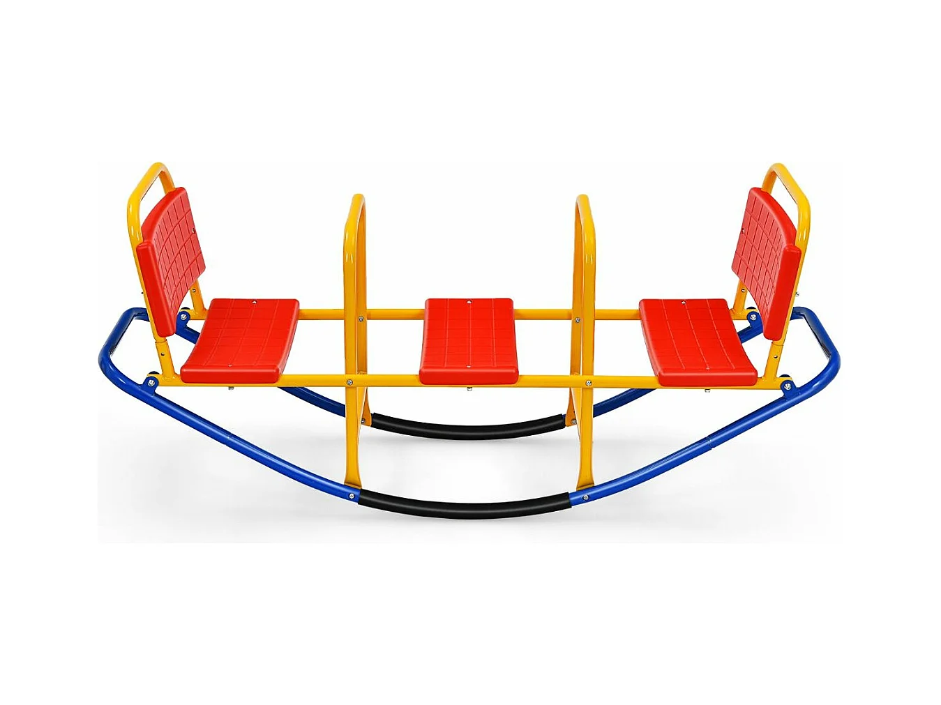 Bascule pour 3 Enfants Balançoire à bascule en Métal Tape-Cul avec Poignées 3 - 8 Ans Jouet pour Intérieur Extérieur