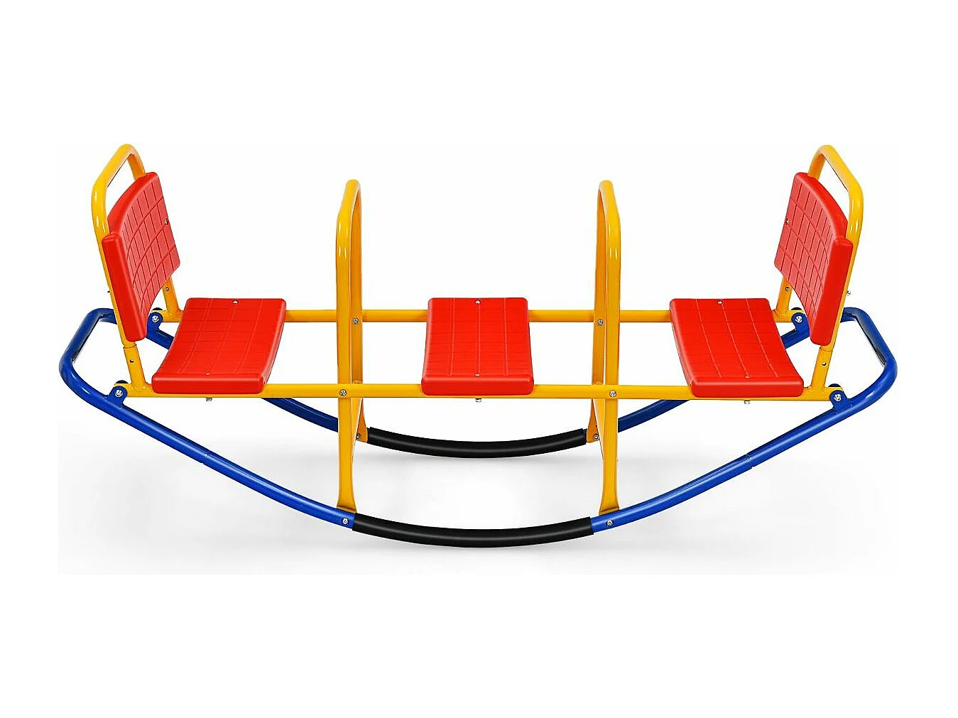 Bascule pour 3 Enfants Balançoire à bascule en Métal Tape-Cul avec Poignées 3 - 8 Ans Jouet pour Intérieur Extérieur