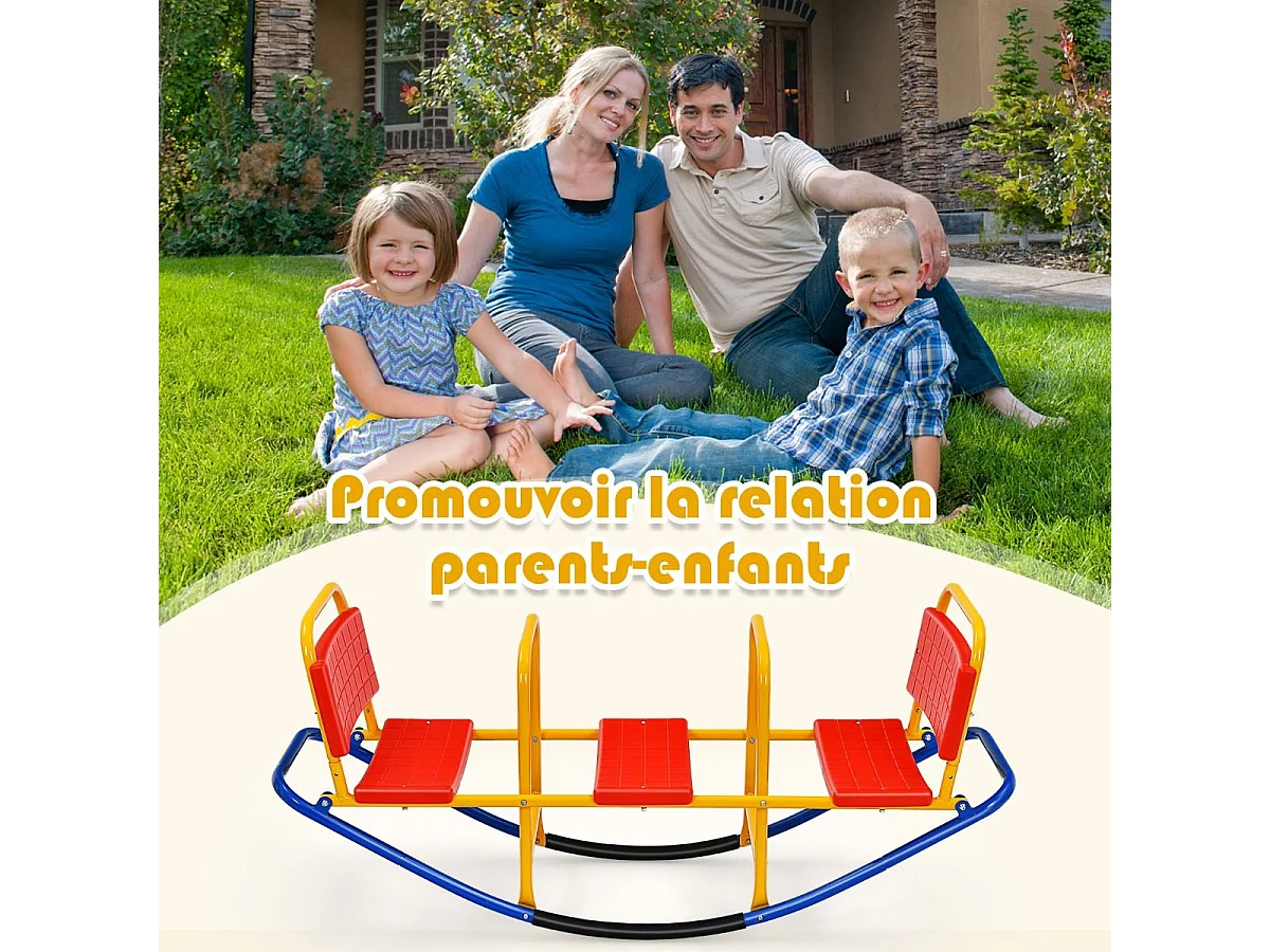 Bascule pour 3 Enfants Balançoire à bascule en Métal Tape-Cul avec Poignées 3 - 8 Ans Jouet pour Intérieur Extérieur