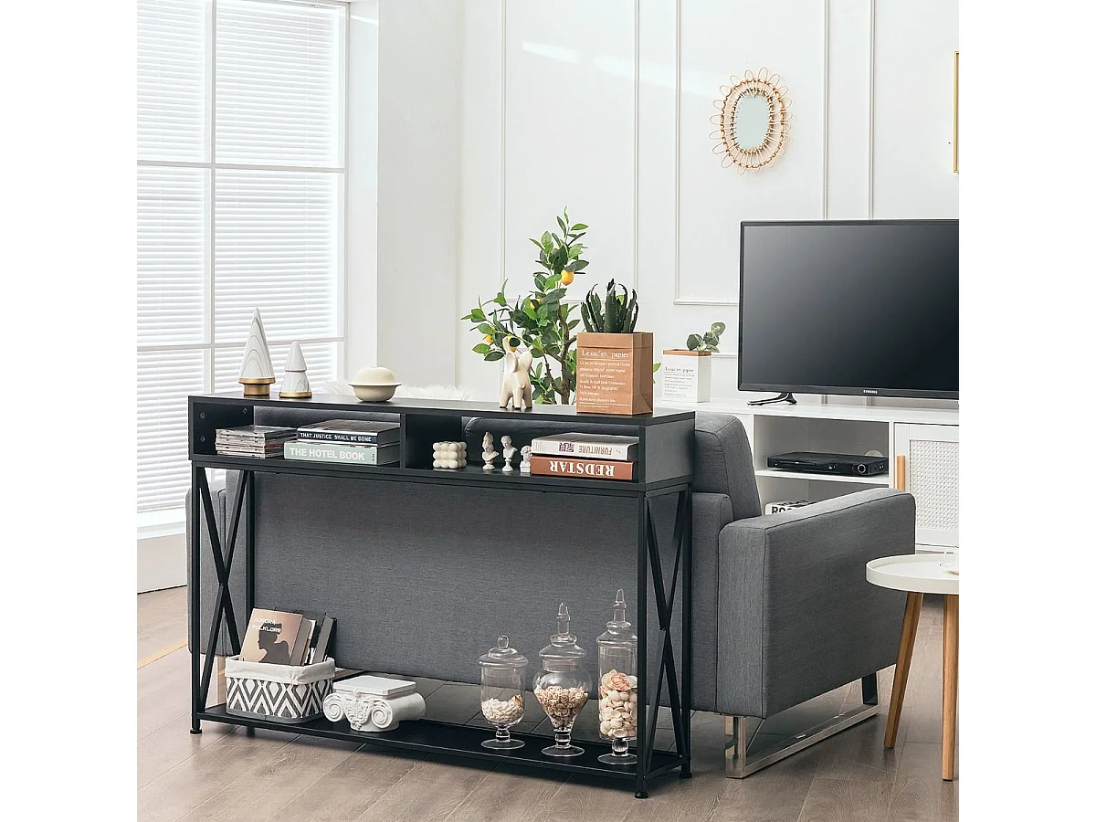 Table console de style industriel 120 x 23 x 79 cm,  Structure en Acier Meuble d'Entrée Anti-Basculement, Noir