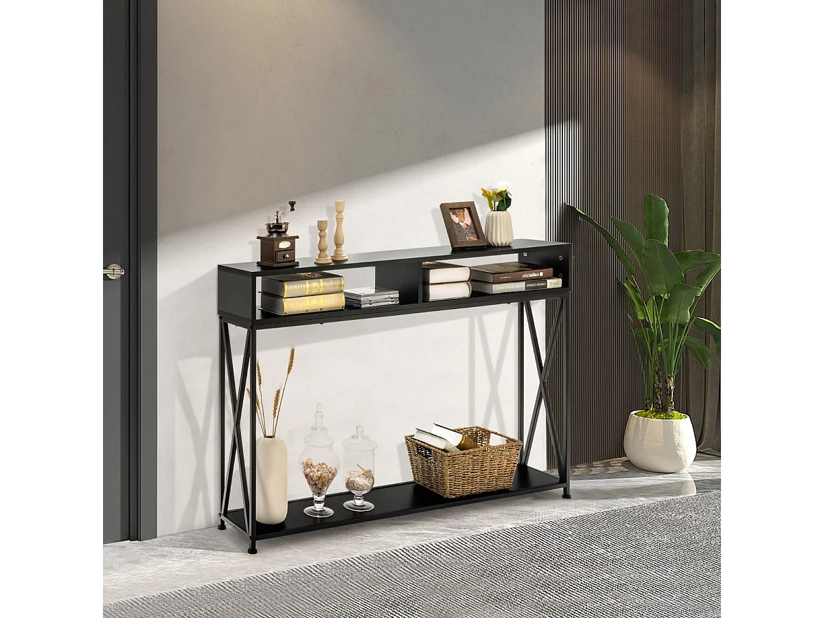 Table console de style industriel 120 x 23 x 79 cm,  Structure en Acier Meuble d'Entrée Anti-Basculement, Noir