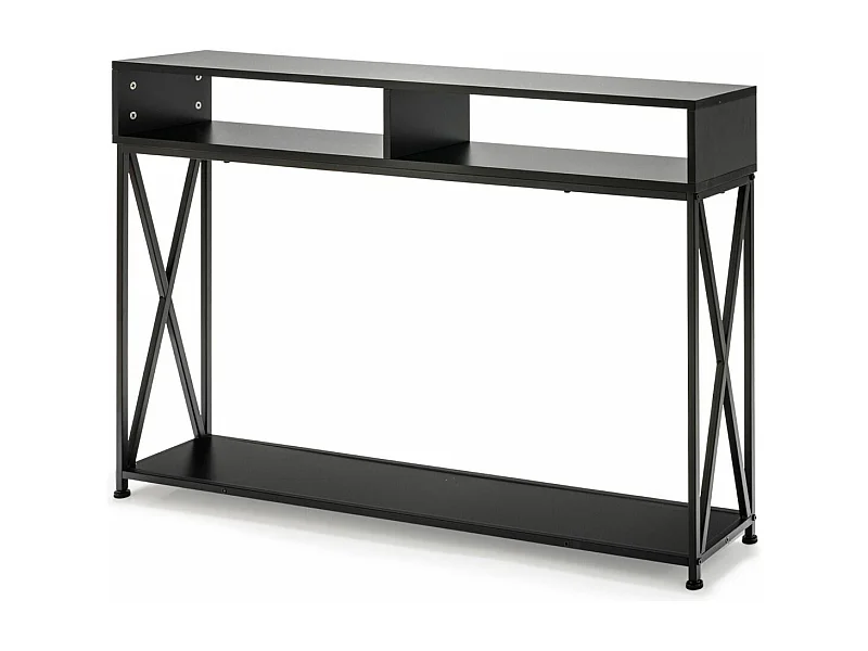 Table console de style industriel 120 x 23 x 79 cm,  Structure en Acier Meuble d'Entrée Anti-Basculement, Noir