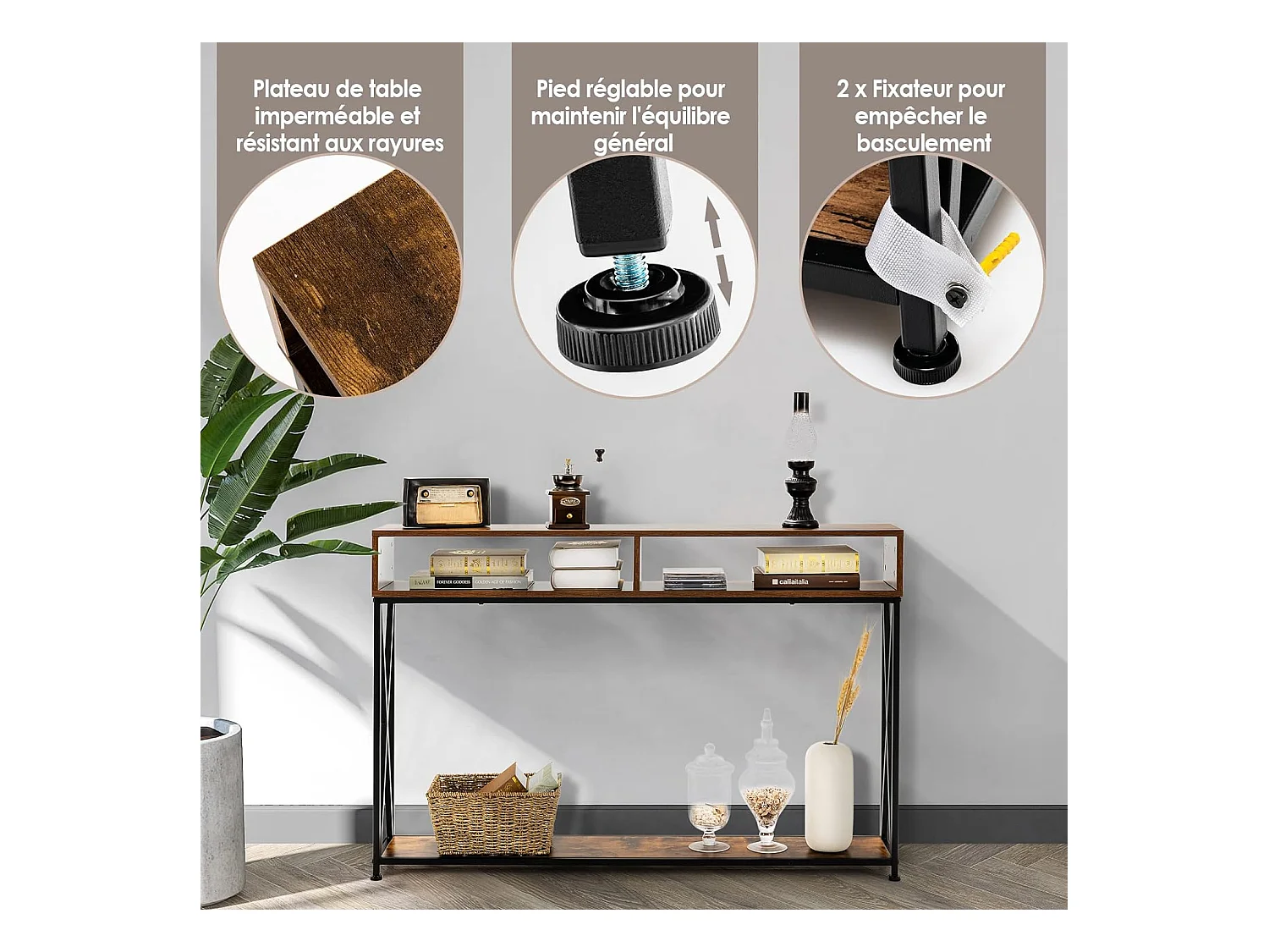 Table console de style industriel 120 x 23 x 79 cm