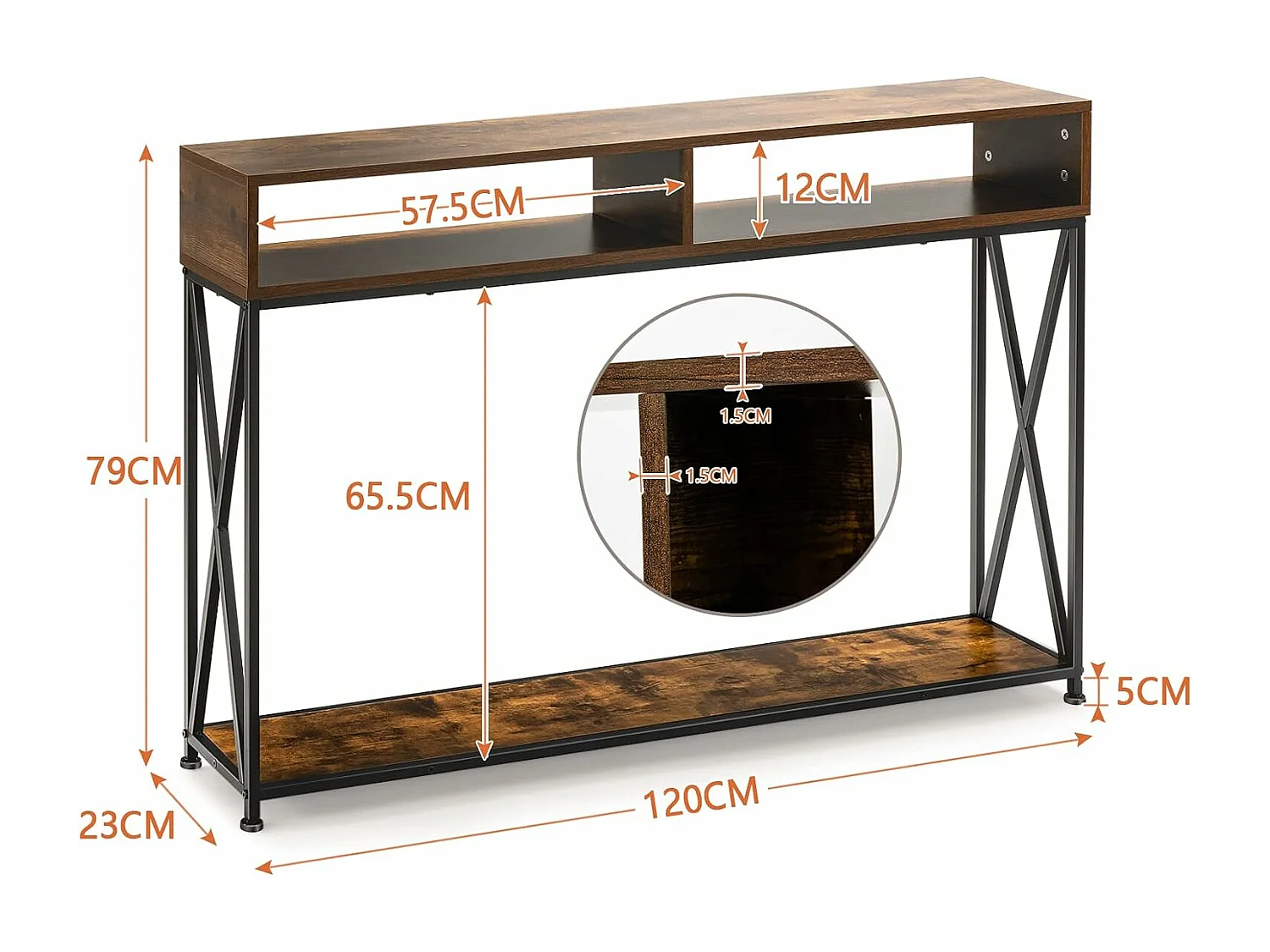 Table console de style industriel 120 x 23 x 79 cm