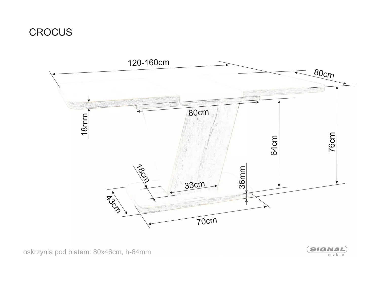 Table à manger Crocus (80x120-160)
