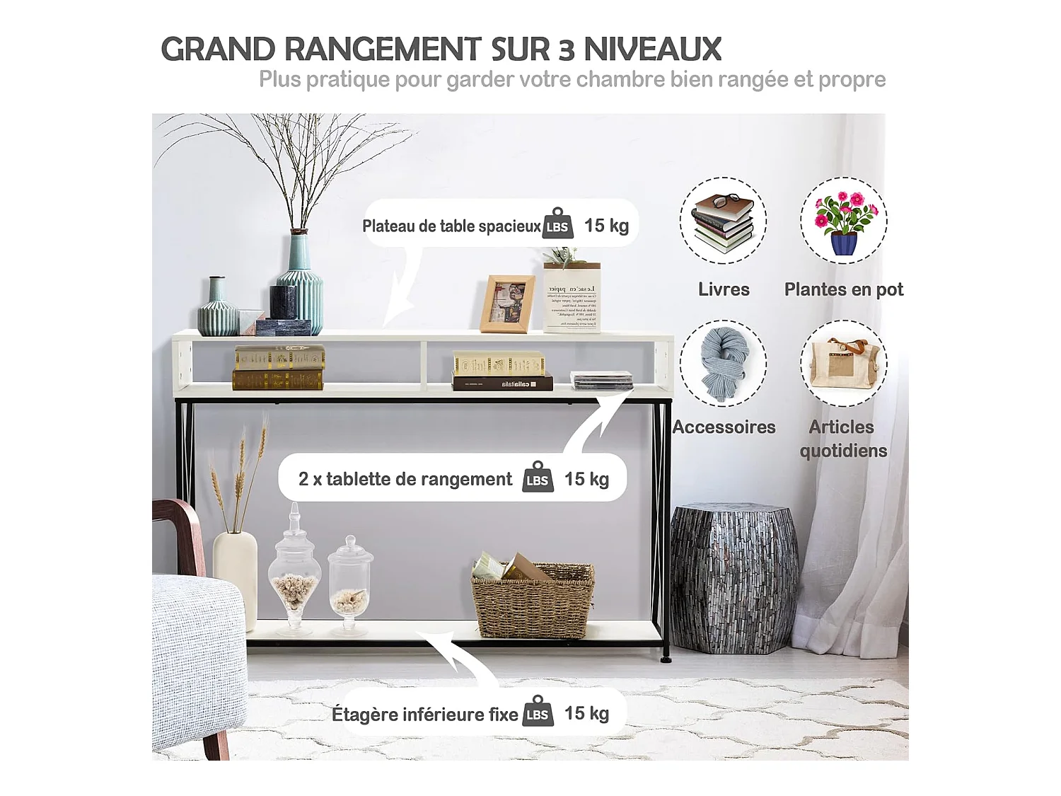 Table console de style industriel 120 x 23 x 79 cm