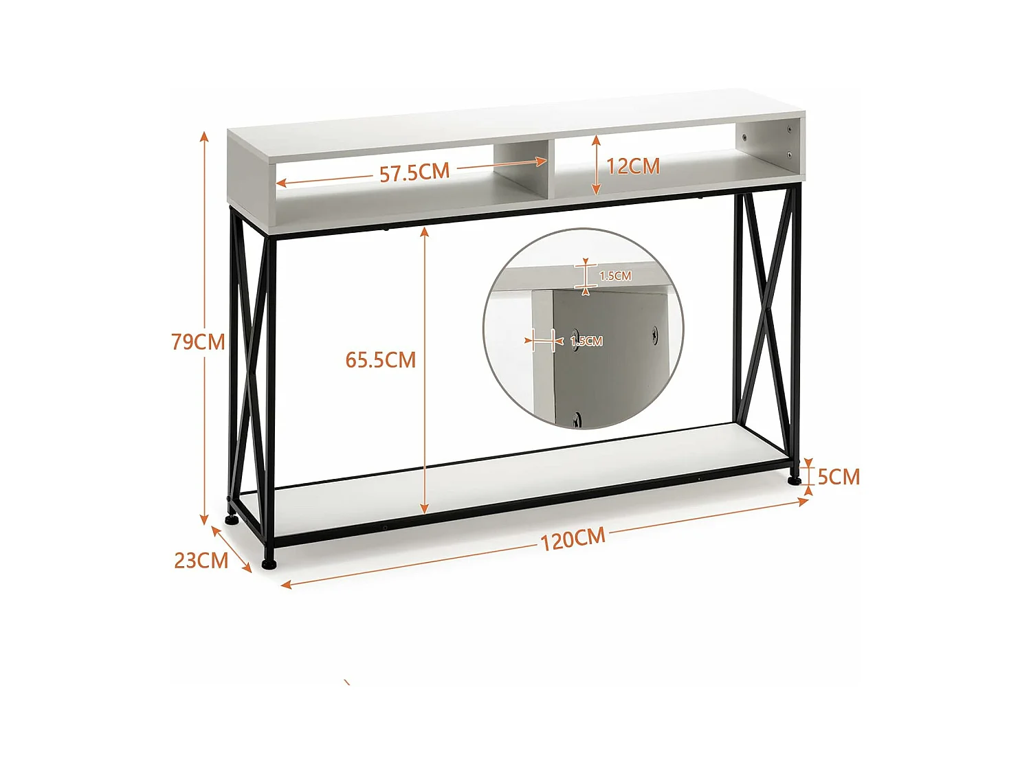 Table console de style industriel 120 x 23 x 79 cm