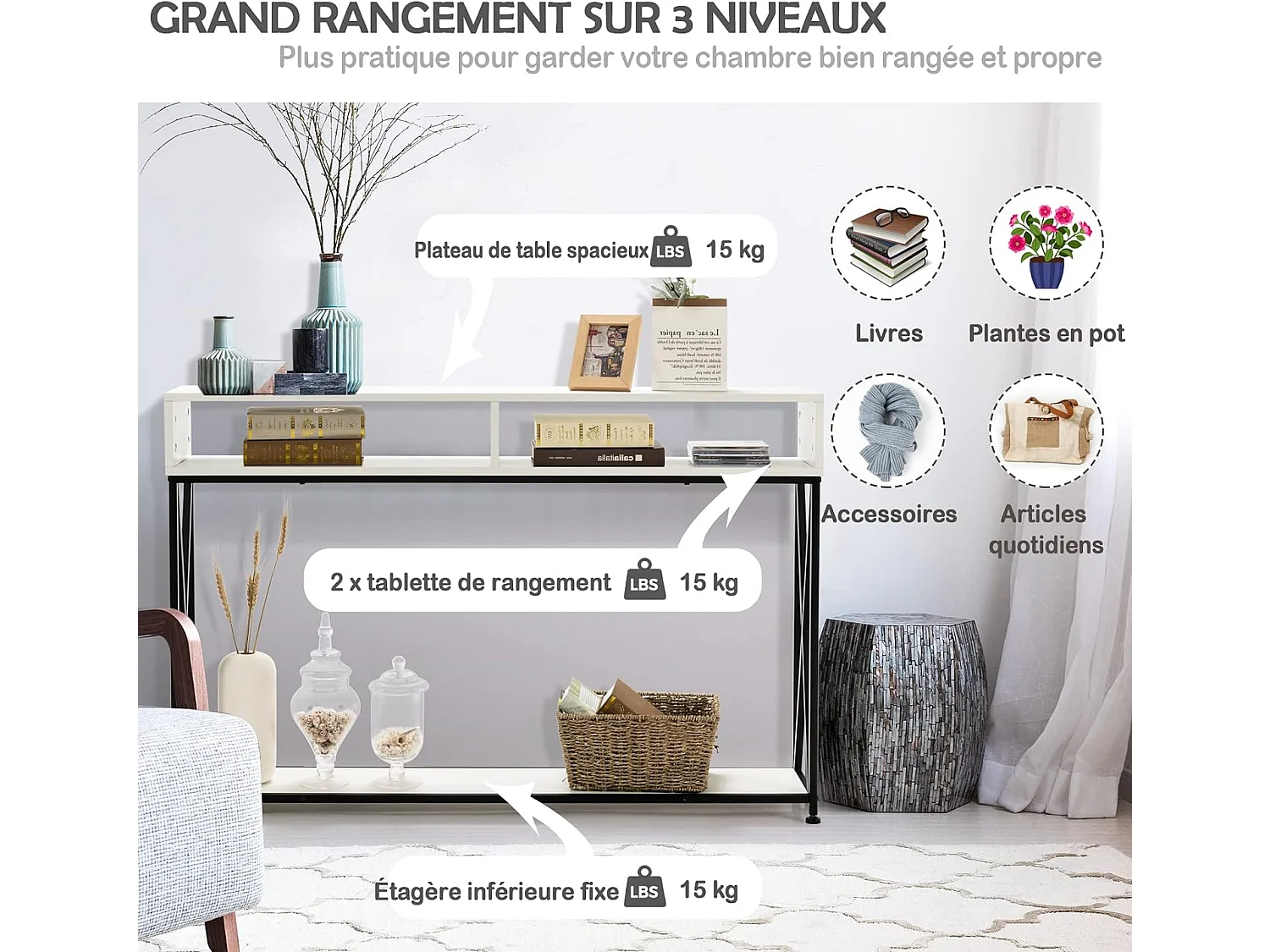 Table console de style industriel 120 x 23 x 79 cm