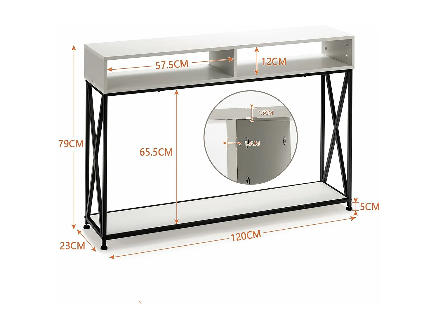 Table console de style industriel 120 x 23 x 79 cm