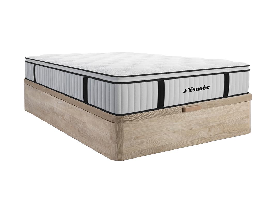 Ensemble 160 x 200 cm sommier coffre naturel clair + matelas ressorts ensachés surmatelas intégré ép.28cm - AMERICAN DREAM de YSMÉE