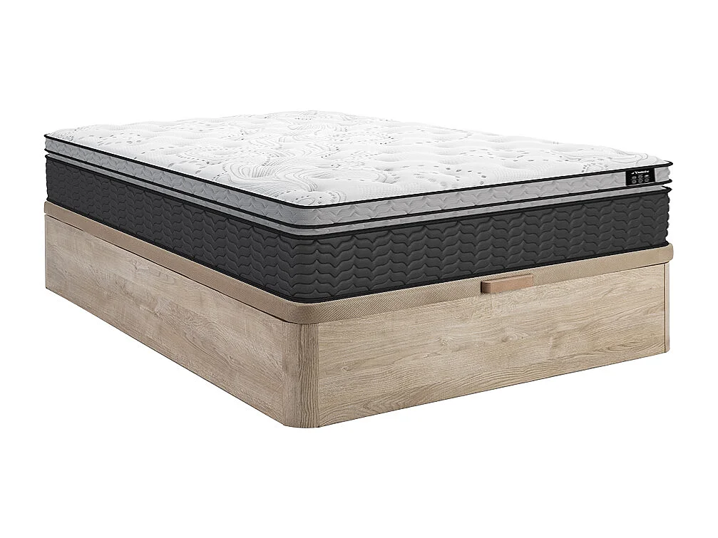 Ensemble 160 x 200 cm sommier coffre naturel clair + matelas hybride ressorts ensachés et surmatelas intégré ép.30cm - GAMIANI de YSMÉE