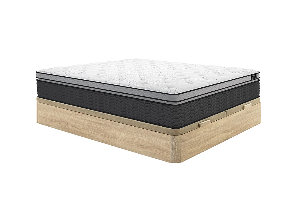 Ensemble 180 x 200 cm sommier coffre naturel clair + matelas hybride ressorts ensachés et surmatelas intégré ép.30cm - GAMIANI de YSMÉE