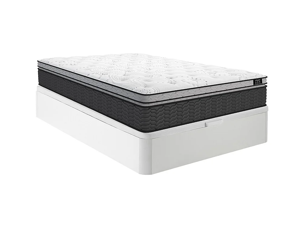 Ensemble 140 x 190 cm sommier coffre blanc + matelas hybride ressorts ensachés et surmatelas intégré ép.30cm - GAMIANI de YSMÉE