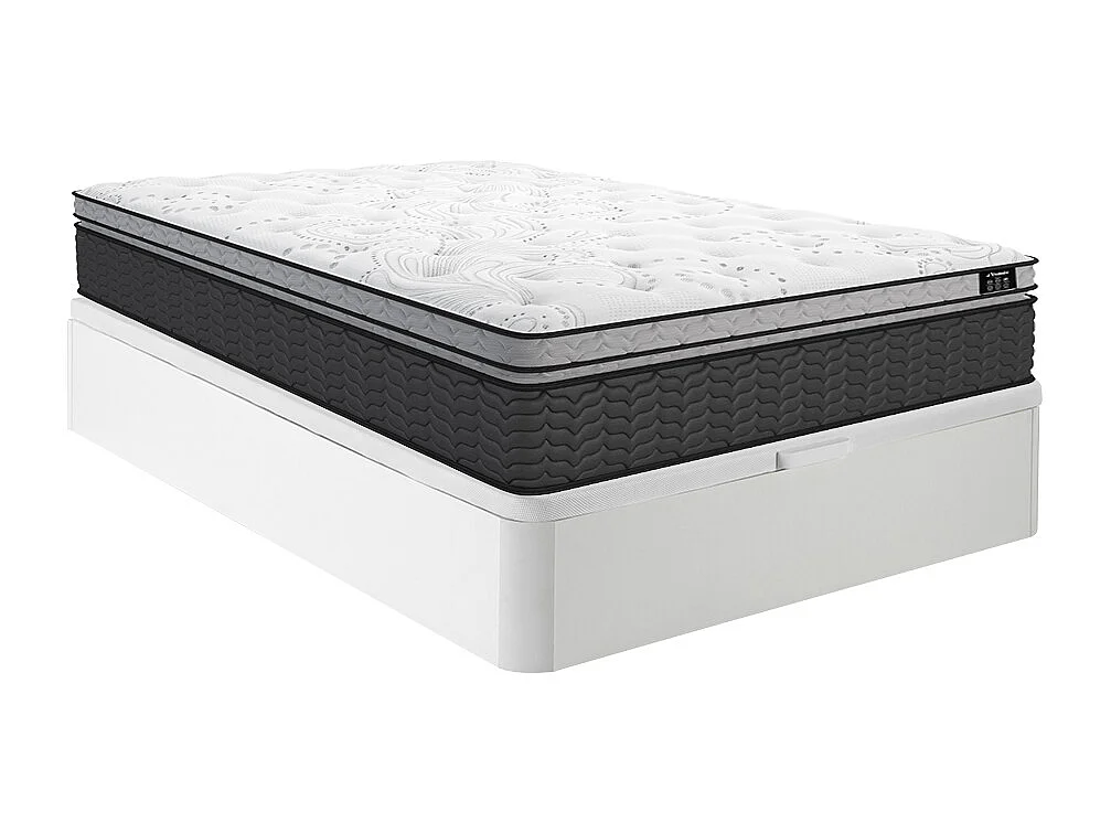 Conjunto de canapé abatible de 160 x 200 cm blanco + colchón híbrido de muelles ensacados y topper integrado de 30 cm de grosor - GAMIANI de YSMÉE