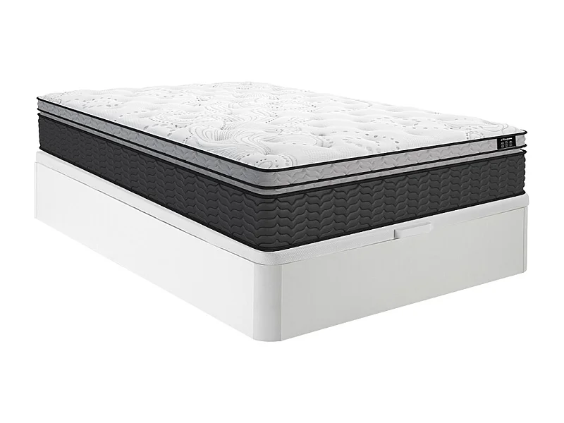 Ensemble 160 x 200 cm sommier coffre blanc + matelas hybride ressorts ensachés et surmatelas intégré ép.30cm - GAMIANI de YSMÉE