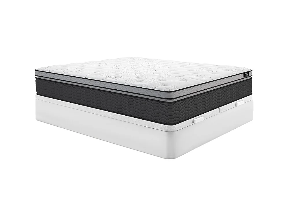 Ensemble 180 x 200 cm sommier coffre blanc + matelas hybride ressorts ensachés et surmatelas intégré ép.30cm - GAMIANI de YSMÉE