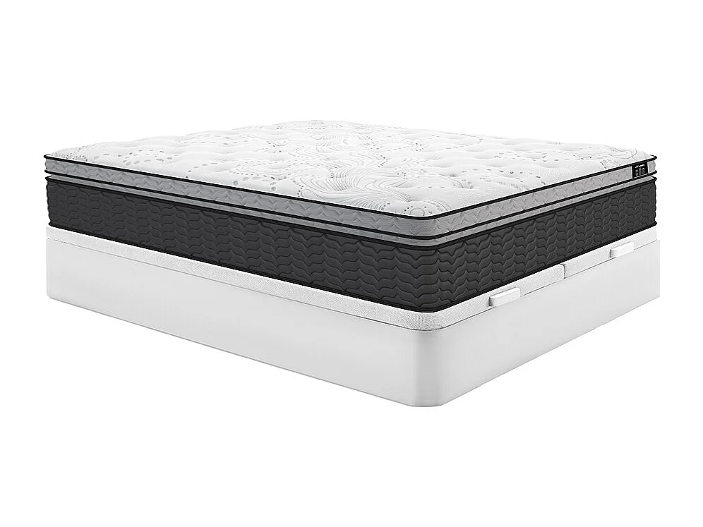 Set 180 x 200 cm bedbodem met opbergruimte wit + hybride matras met pocketveren en ingebouwde tophybride matras dikte 30 cm - GAMIANI van YSMÉE