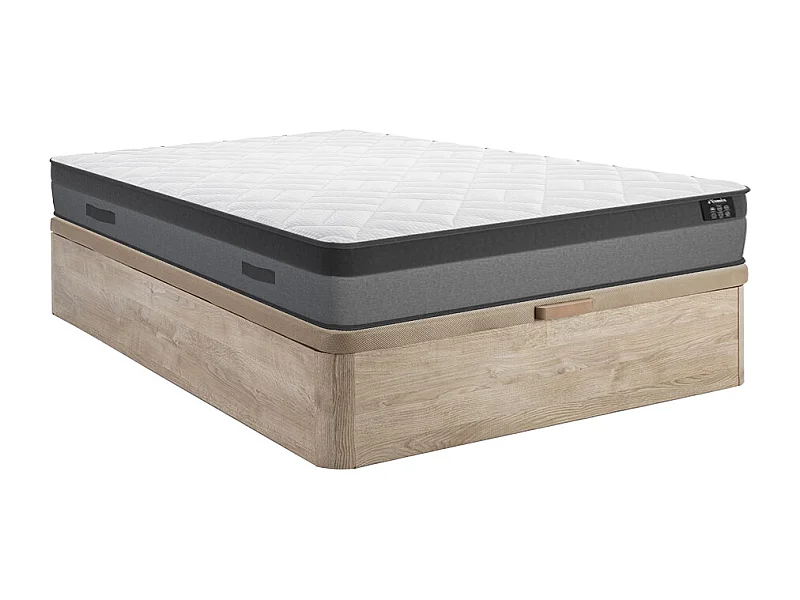Ensemble 140 x 190 cm sommier coffre naturel clair + matelas ressorts ensachés et mémoire de forme ép.24cm - ILLUSION de YSMÉE