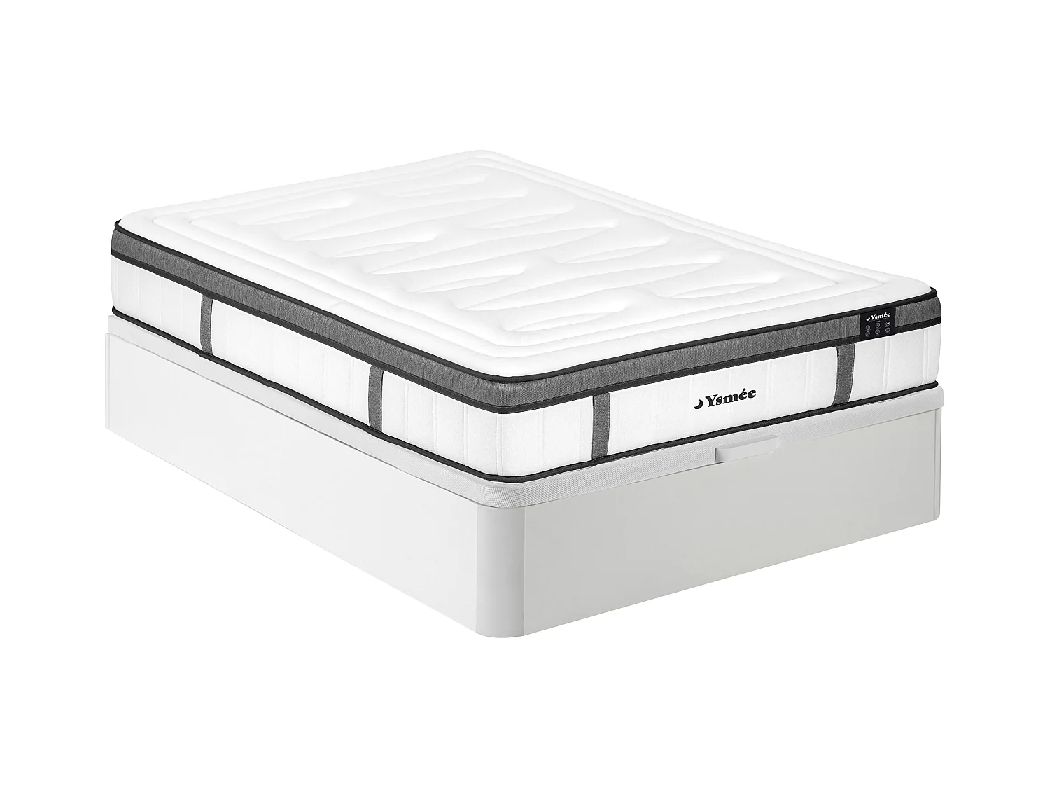 Ensemble 160 x 200 cm sommier coffre blanc + matelas hybride ressorts ensachés 7 zones et mémoire de forme ép.30cm - OLIANE de YSMÉE