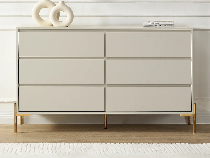 Commode 6 tiroirs - MDF et métal - Beige et doré - KORASA de Pascal Morabito