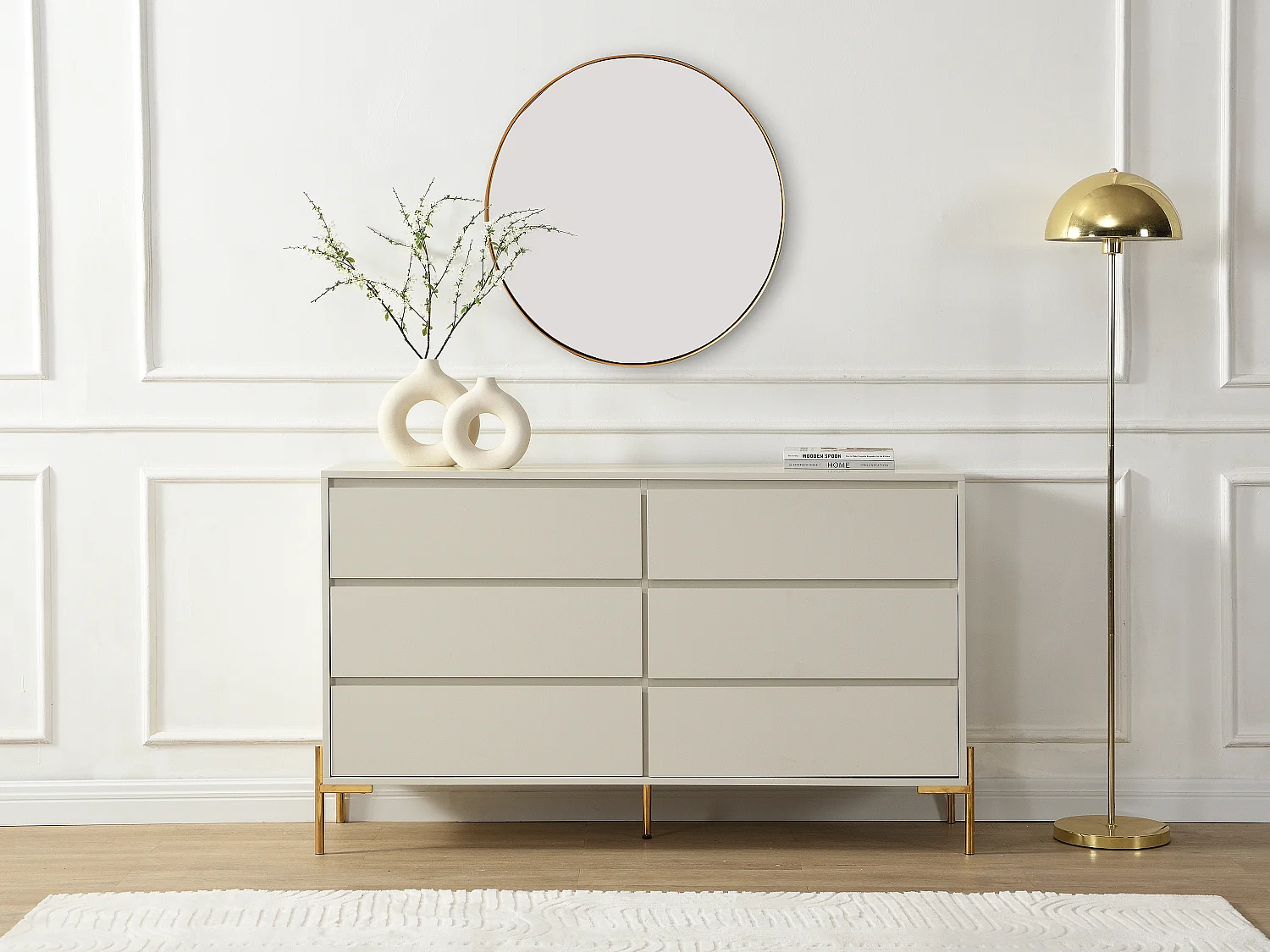 Commode 6 tiroirs - MDF et métal - Beige et doré - KORASA de Pascal Morabito