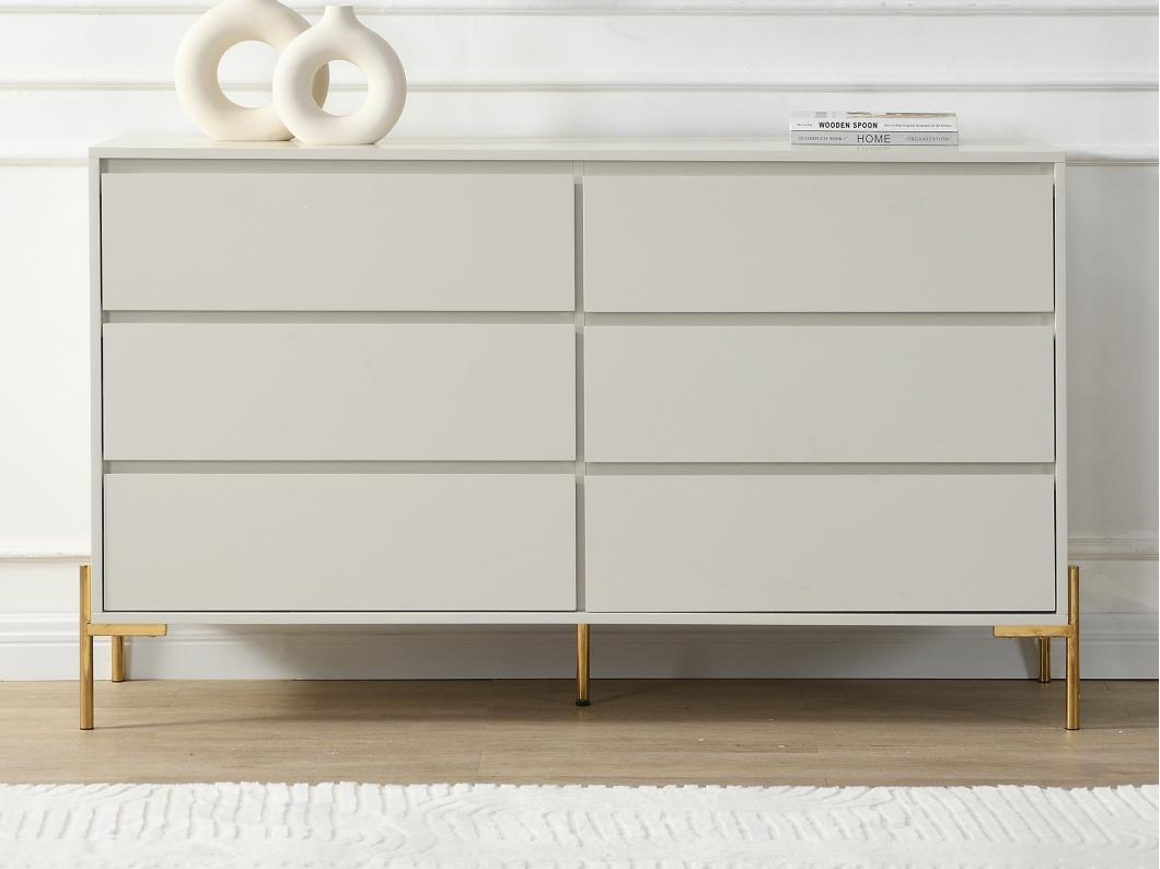 Ladekast met 6 lades - Mdf en metaal - Beige en goud - KORAZA van Pascal Morabito