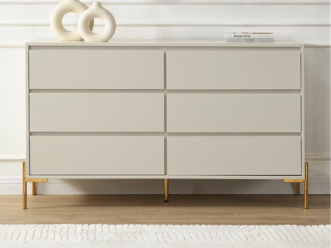 Kommode mit 6 Schubladen - MDF & Metall - Beige & Goldfarben - KORASA von Pascal Morabito