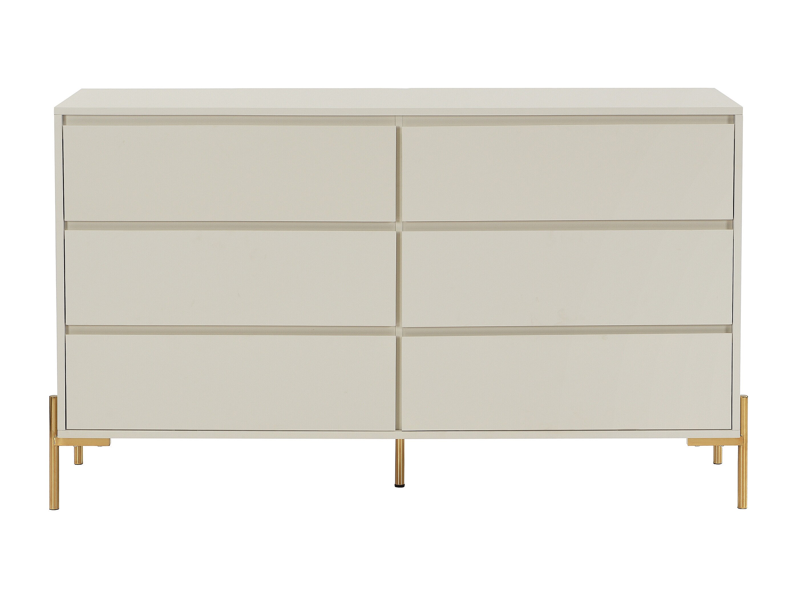 Commode 6 Tiroirs KORASA - Style Art Déco, Beige Et Doré, MDF Et Métal, Dimensions 140x40x82,5 Cm