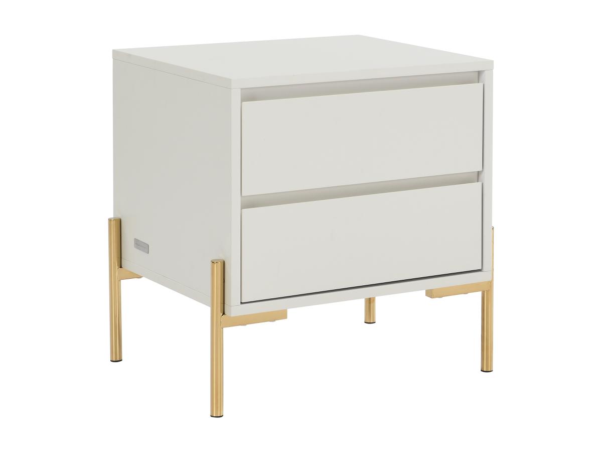 Nachttisch mit 2 Schubladen - MDF & Metall - Beige & Goldfarben - KORASA vo günstig online kaufen
