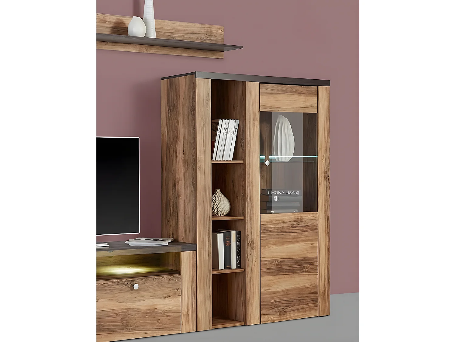 VITRINE Larona Satin Nussbaumfarben / Darkwood 100 / 37 /145cm