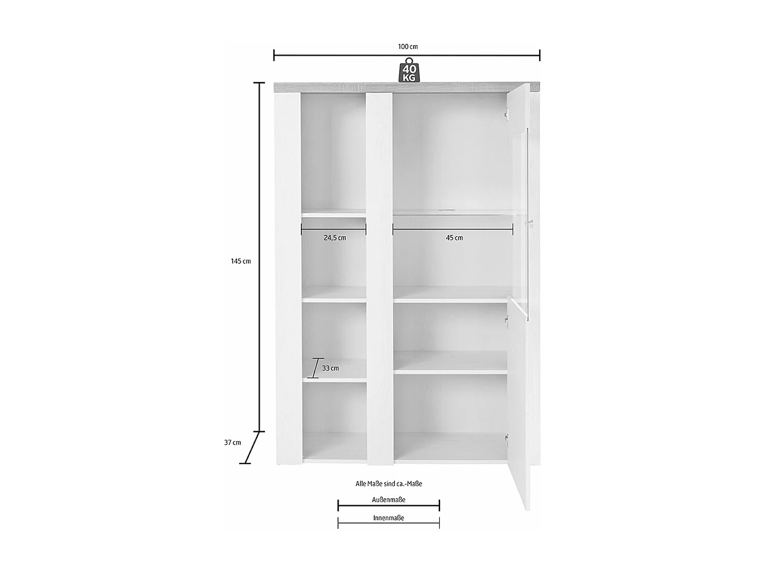 VITRINE Larona Satin Nussbaumfarben / Darkwood 100 / 37 /145cm