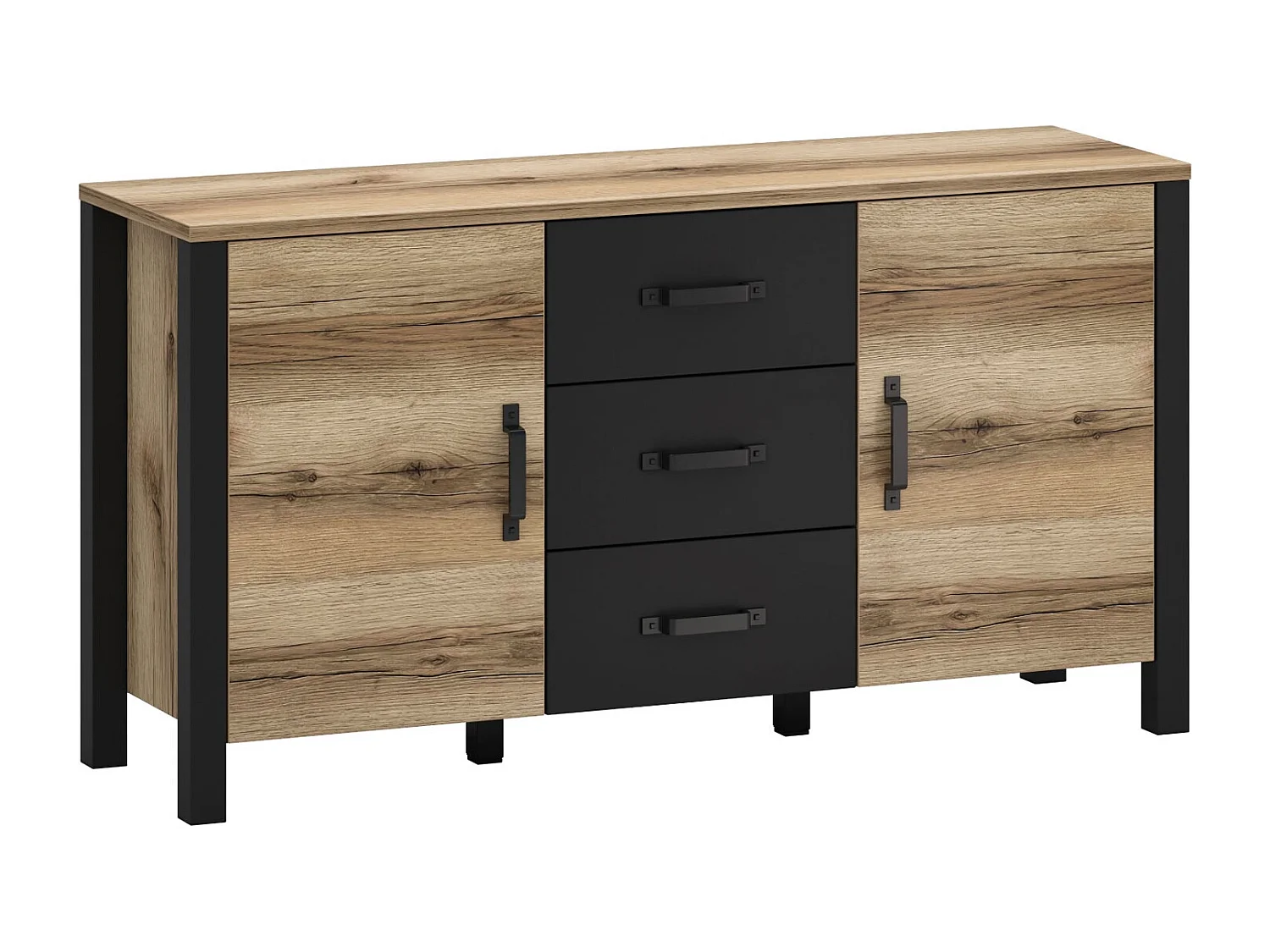 Kommode Derby Eiche Delano hell / schwarz 147 / 43 / 79 cm