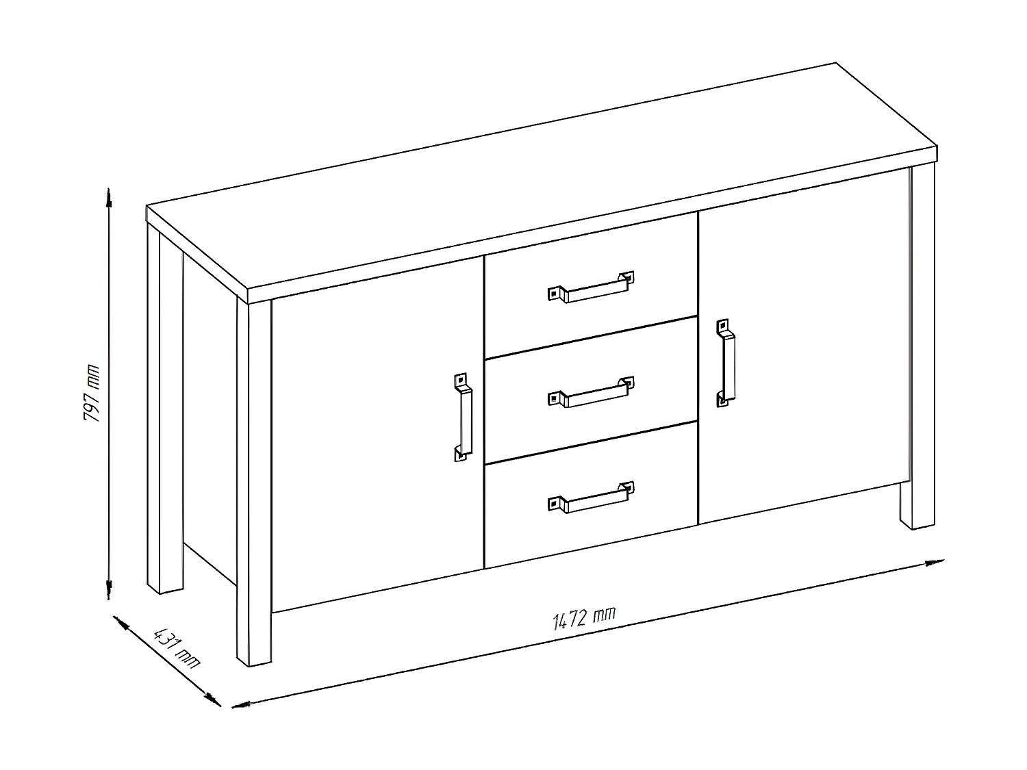 Kommode Derby Eiche Delano hell / schwarz 147 / 43 / 79 cm