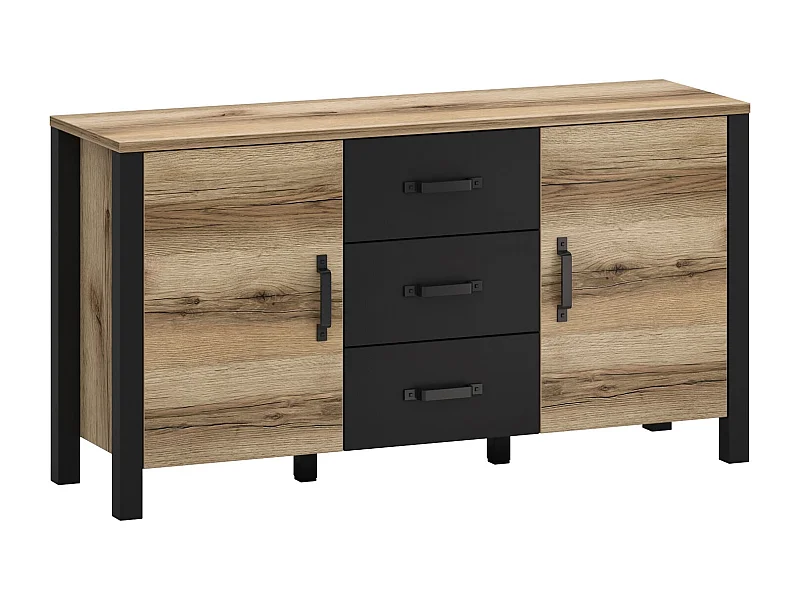 Kommode Derby Eiche Delano hell / schwarz 147 / 43 / 79 cm