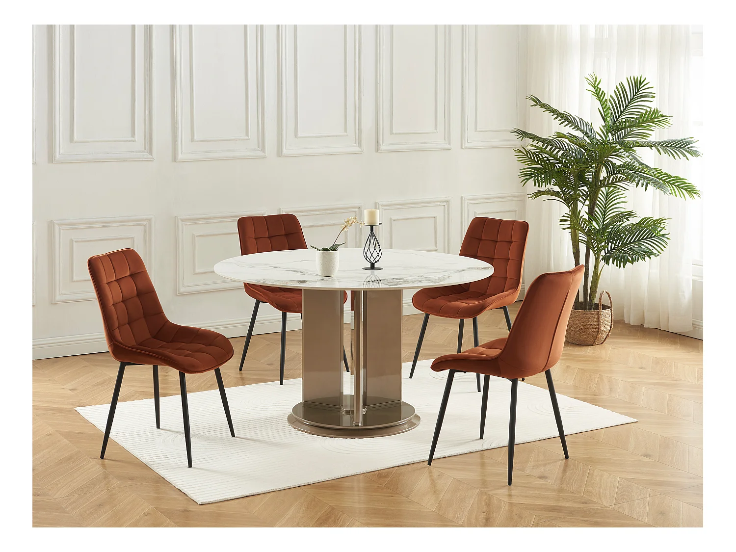 Set van 6 gewatteerde stoelen - Fluweel en zwart metaal - Terracotta - OLLUA